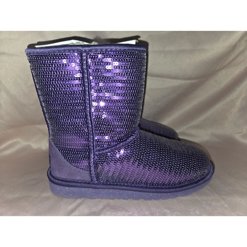 UGG Australia Sparkle Purple Sequin Pull On Boots Limited Edition Women's 4 - Picture 2 of 9